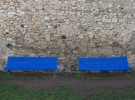 blue benches