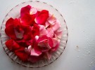baker's table, rose pedals, plate